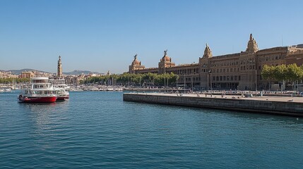 Obraz premium A picturesque harbor with boats and buildings in the background