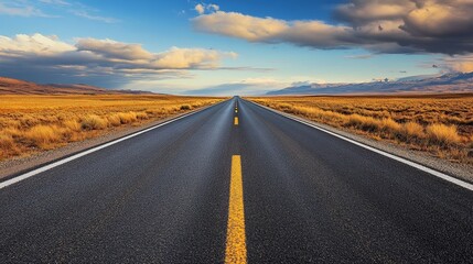 Naklejka premium 2025 Year Number on Empty Road Leading to Horizon at Sunset