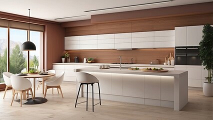 Fototapeta premium Interior 3D depiction of a modern contemporary kitchen