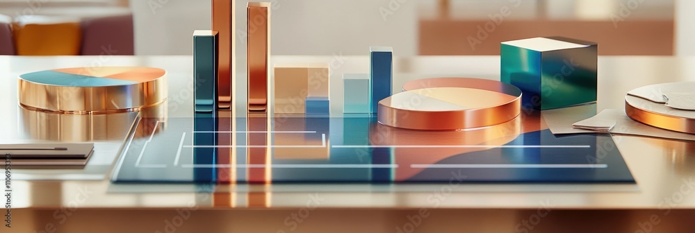 Leinwandbilder A modern display of colorful data visualizations and charts on a sleek surface.
