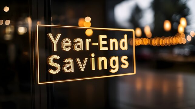 Year-End Savings Promotion Signage at a Retail Store with Ambient Lighting Effects