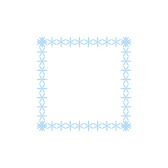 Blue snowflakes text frame isolated on transparent and white background. Close-up element for winter design. Vector illustration. Square frame for sale.