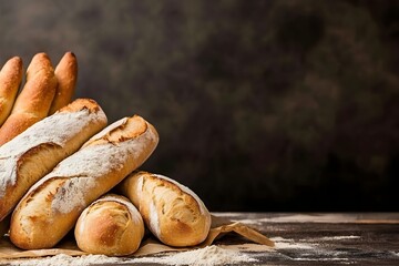 Plant-Based Bakery Concept, Rustic Bakery Scene with Freshly Baked Vegan Baguettes on a Wooden Table