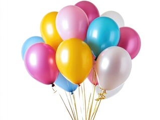 Bunch of colorful balloons are tied together. The balloons are in various colors, including pink, yellow, and blue. The arrangement of the balloons creates a festive and joyful atmosphere