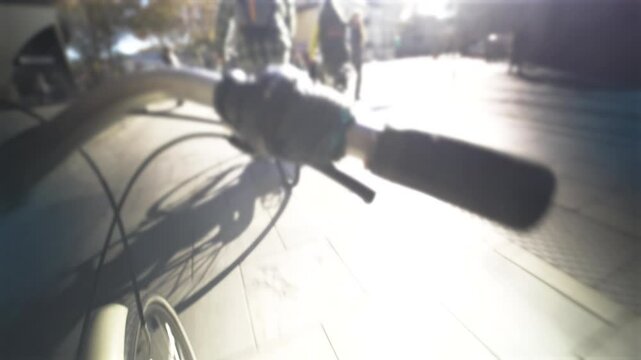 Person Entraina chooses an eco-responsible transport such as the city bike to get to work, to go for walks in the streets of the city of Montpellier located in France. High quality 4k footage