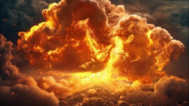 Extensive nuclear explosion in outdoor, mushroom cloud of nuclear weapons