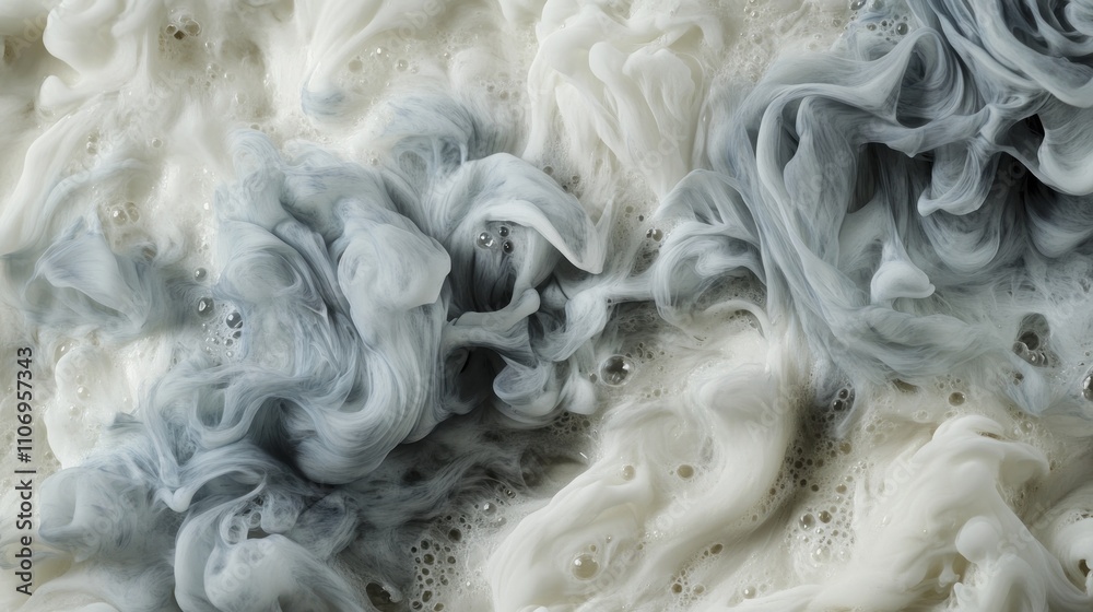 Poster abstract swirls of gray and white resembling a fluid texture.