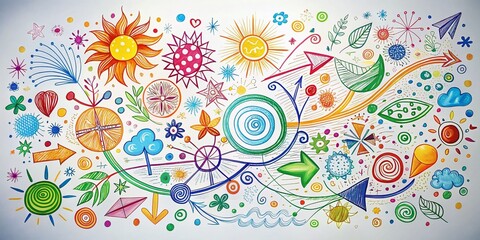 Hand Drawn Doodle Design Elements Featuring Arrows, Circles, and Abstract Writing on a White Background for Creative Projects and Graphic Design Inspiration