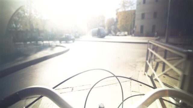 Person Entraina chooses an eco-responsible transport such as the city bike to get to work, to go for walks in the streets of the city of Montpellier located in France. High quality 4k footage