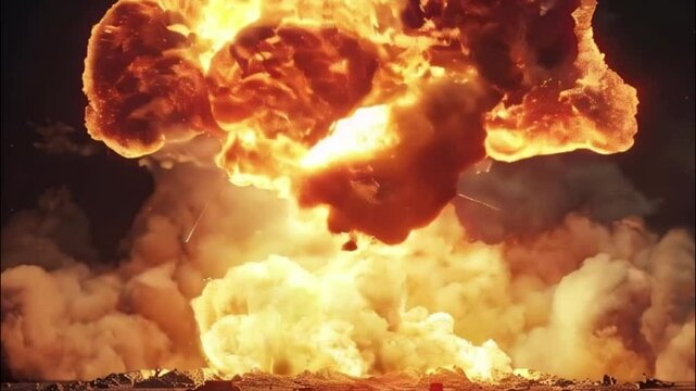 Extensive nuclear explosion in outdoor, mushroom cloud of nuclear weapons