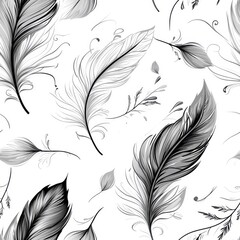 Obraz premium Flat seamless feather pattern, simple shapes, isolated on white, smooth and clean design