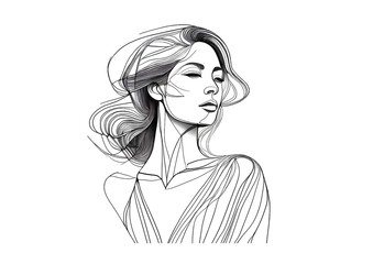 Illustration of a sketch of a beautiful woman with long hair.