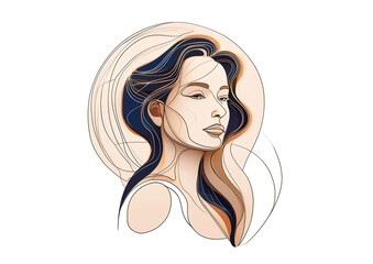 Illustration of a portrait of beautiful young woman with long hair.