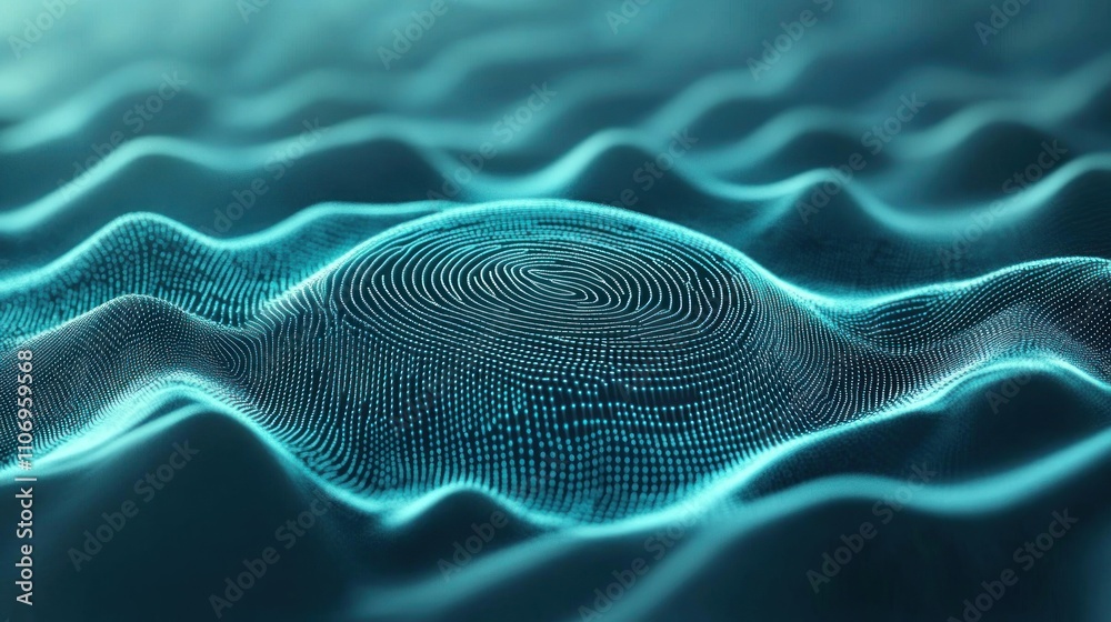 Poster Abstract representation of waves with a central spiral pattern, suggesting depth and motion.