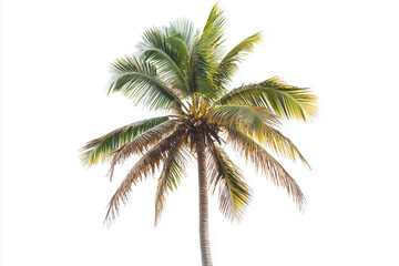 Selective focus tall coconut tree at the beach isolated on white background, Tropical tree at the beach, Palm tree at the island on white.