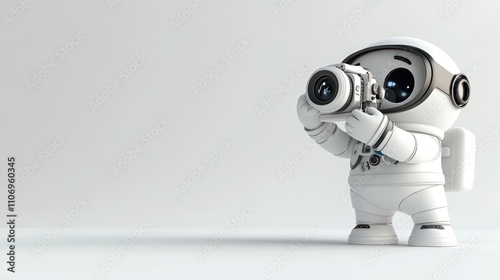 Aufkleber a cute astronaut character holding a camera, ready to capture images in space.