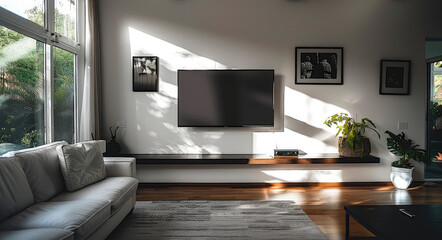A flat panel tv mounted on the wall.