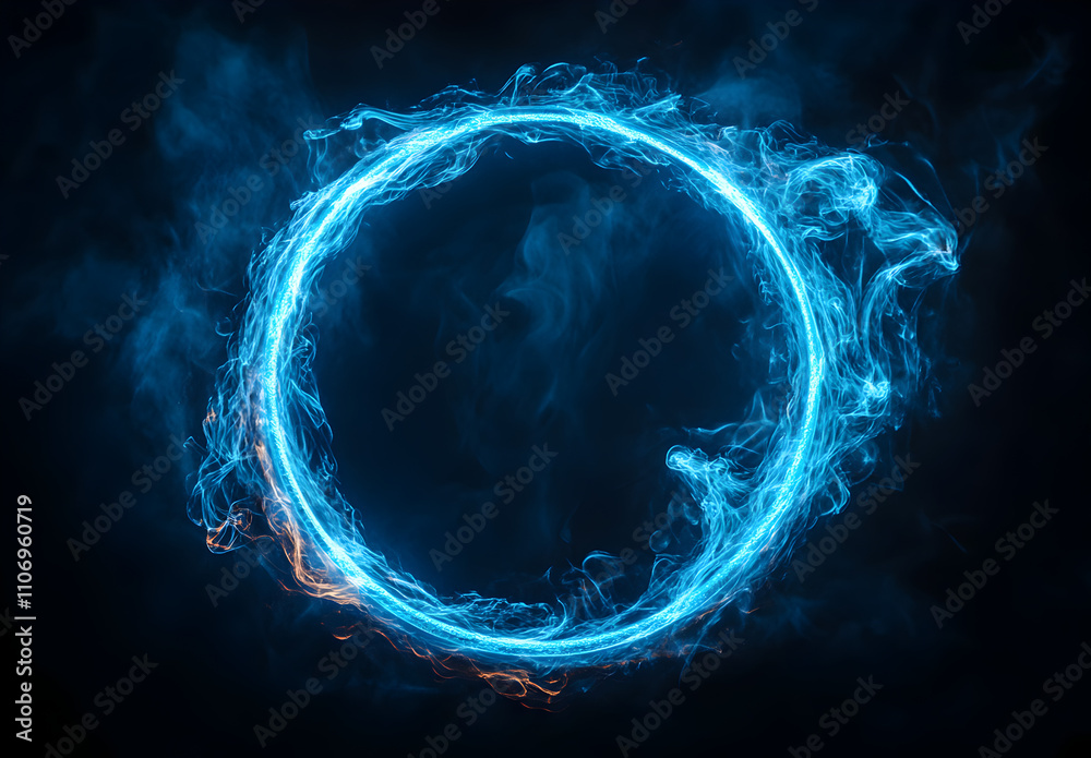 Wall mural a circular ring of blue fire with an aura around it, creating the appearance of floating in space.