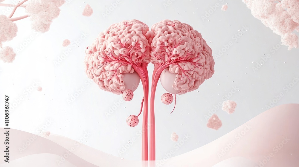 Aufkleber a surreal representation of a brain intertwined with kidney-like structures.