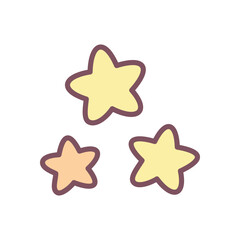 Kawaii stars icon. Hand drawn illustration of three little stars isolated on a white background. Cute holiday sticker. Vector 10 EPS.