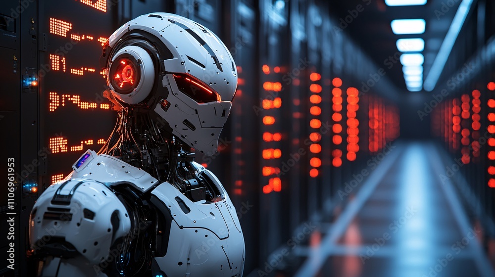 Aufkleber A robotic process automation system highlighted in a business tech environment Stock Photo with side copy space