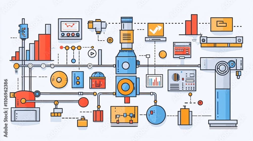 Aufkleber A flowchart showcasing automated business processes powered by SaaS platforms Stock Photo with side copy space