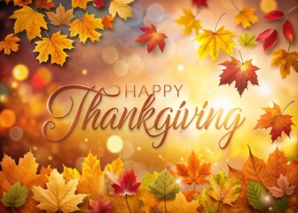Happy Thanksgiving Text Surrounded by Vibrant Autumn Leaves in a Dynamic Falling Animation Perfect for Holiday Celebrations and Festive Backgrounds in 4k Resolution