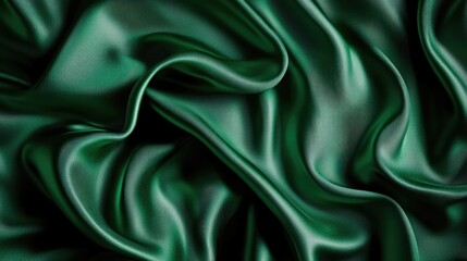 Fototapeta premium Green fabric with a pattern of waves. The fabric is very smooth and shiny. The color of the fabric is very bright and it looks like it is made of silk