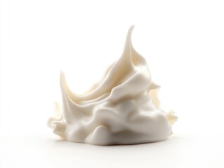 Obraz premium White whipped cream is spread out on a white background. The whipped cream is fluffy and has a light, airy texture. Concept of indulgence and luxury