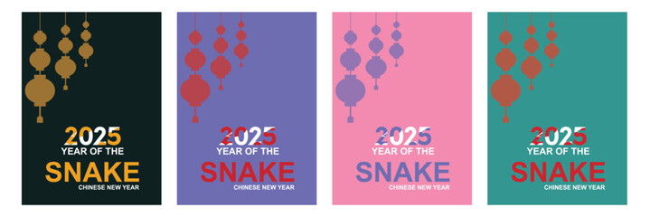 Naklejka premium Set of 2025 Chinese new year, year of the snake banner, poster, background templates design with geometric flat modern snakes . vector illustration. EPS 10