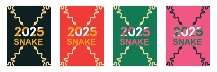 Fototapeta premium Set of 2025 Chinese new year, year of the snake banner, poster, background templates design with geometric flat modern snakes . vector illustration. EPS 10