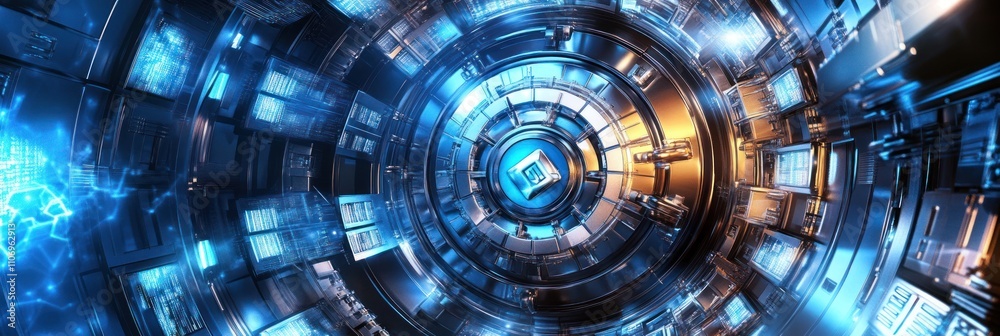 Poster A futuristic, circular design with glowing elements, suggesting advanced technology and innovation.