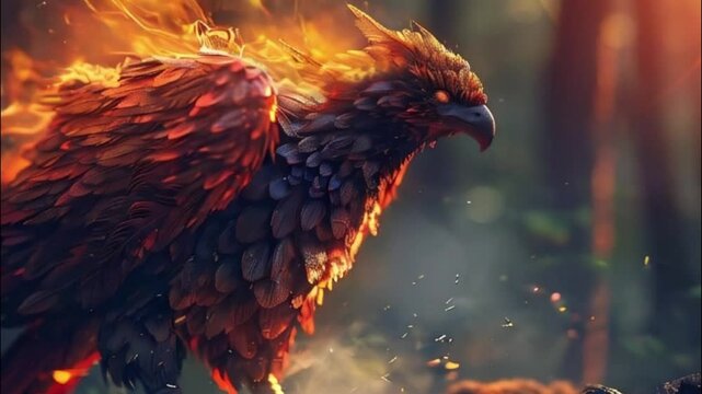 Fantastically beautiful mythological bird phoenix from bright fire