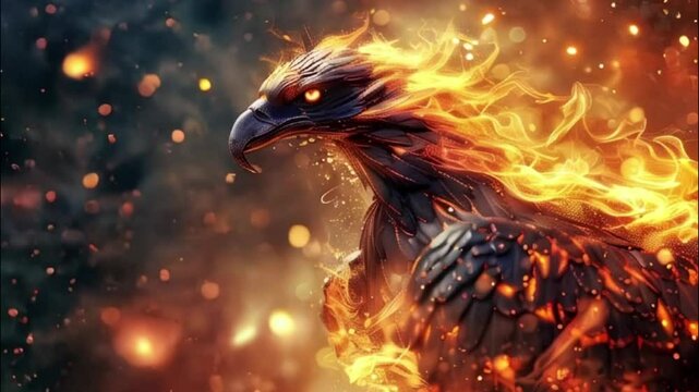 Fantastically beautiful mythological bird phoenix from bright fire