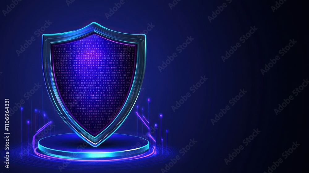 Aufkleber a glowing shield icon with digital elements, symbolizing security and protection.