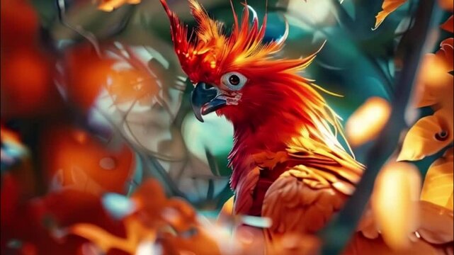 Fantastically beautiful mythological bird phoenix from bright fire
