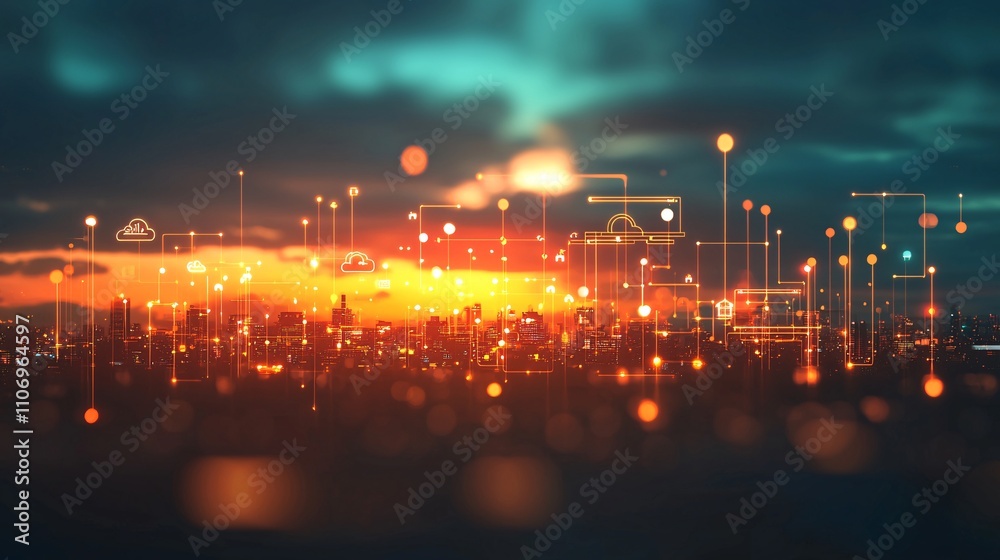 Poster A visually engaging representation of cloud computing and automation through SaaS Stock Photo with side copy space