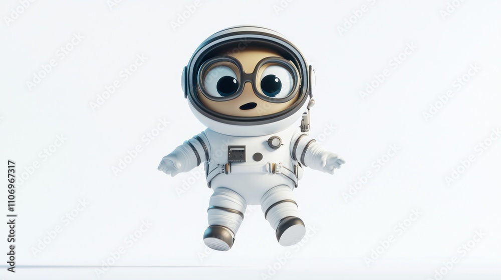 Poster a cute cartoon astronaut character floating in space, showcasing a playful design.