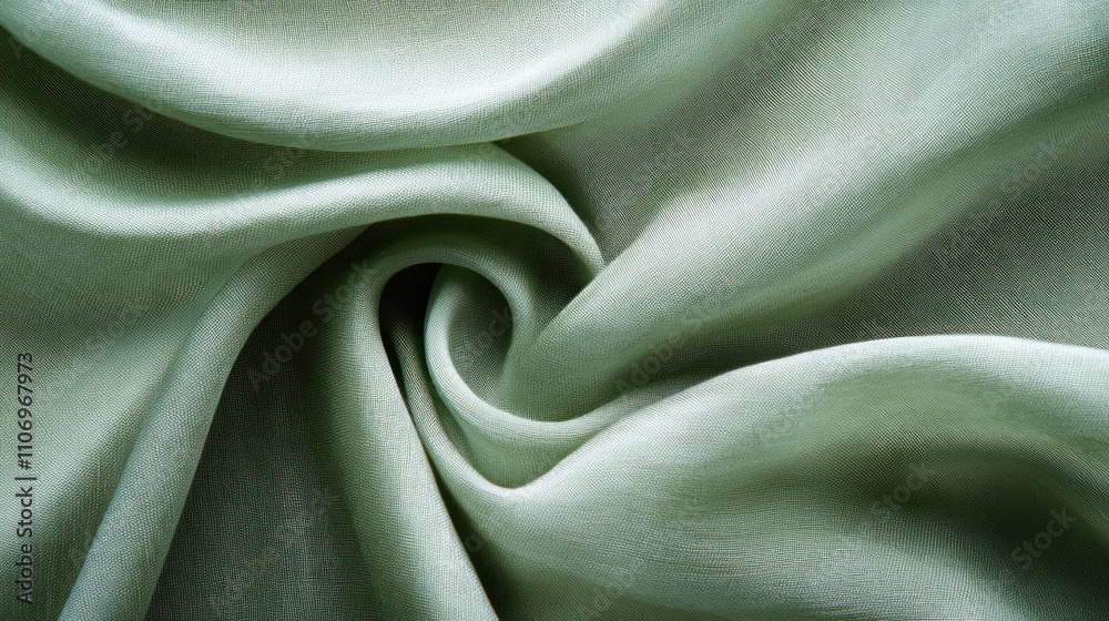 Poster a close-up view of soft, swirling green fabric showcasing texture and flow.