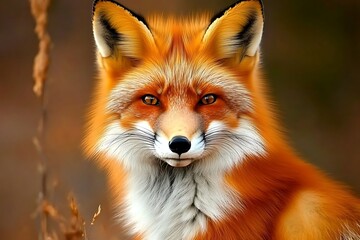Fototapeta premium A Stunning Red Fox Portrait Showing Vibrant Fur