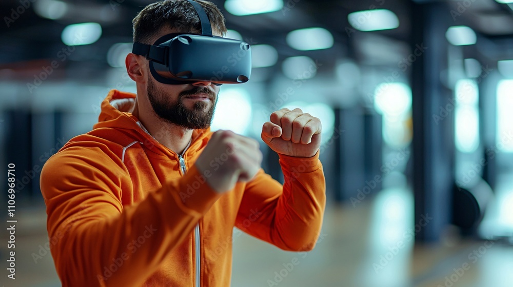 Aufkleber an immersive fitness experience using vr technology for interactive training sessions stock photo wi