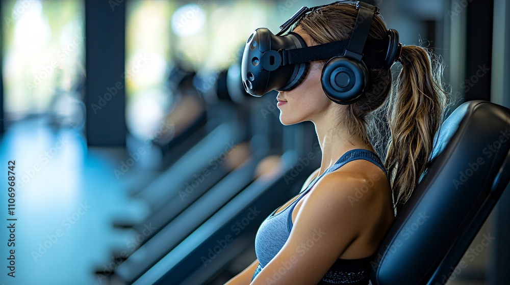 Poster An immersive fitness experience using VR technology for interactive training sessions Stock Photo with side copy space
