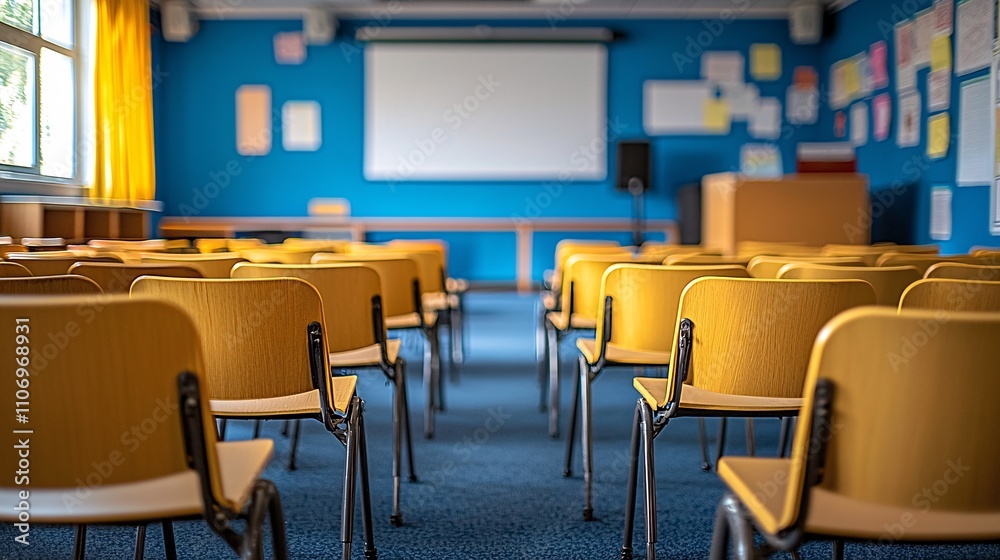 Poster A classroom setting equipped with AR tools to make complex subjects visually engaging for students Stock Photo with side copy space