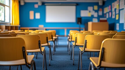 A classroom setting equipped with AR tools to make complex subjects visually engaging for students Stock Photo with side copy space