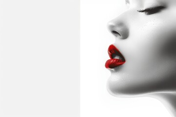 Obraz premium Captivating Profile of a Woman with Bold Red Lips and Smooth Skin