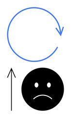 Fototapeta premium Blue circular arrow, black sad face, and upward black arrow convey a theme of transformation and growth. Ideal for motivation, recovery, mental health, self-improvement, change management