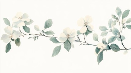 Fototapeta premium White flower branch with green leaves