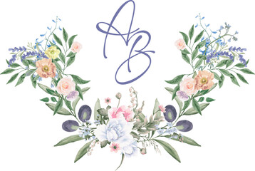 Wedding invitation floral Monogram design, Initial, Logo Design.