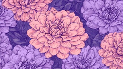 Seamless pattern with hand-drawn dahlia flowers intricate floral design for textiles, wallpapers, and decorative backgrounds