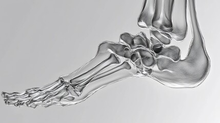 X-ray image of a human foot and ankle, showcasing bone structure.